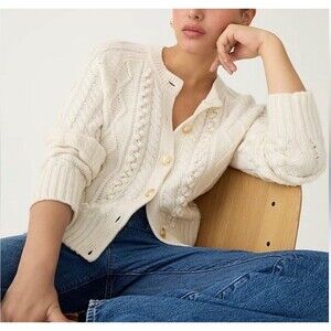 J. Crew Cream Cable-Knit Button Cardigan